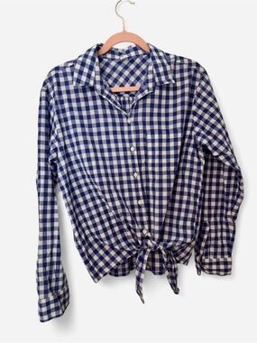 Old Navy Gingham Blue & White Tie-Front Button-Down Shirt